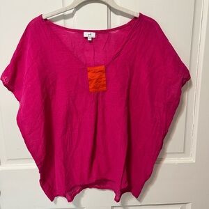 Joshi hot pink lightweight gauze cotton women’s short sleeve blouse top one size